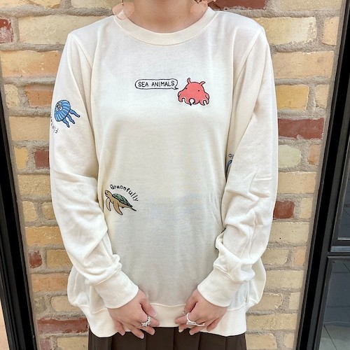 海洋生物刺繍切替トレーナー