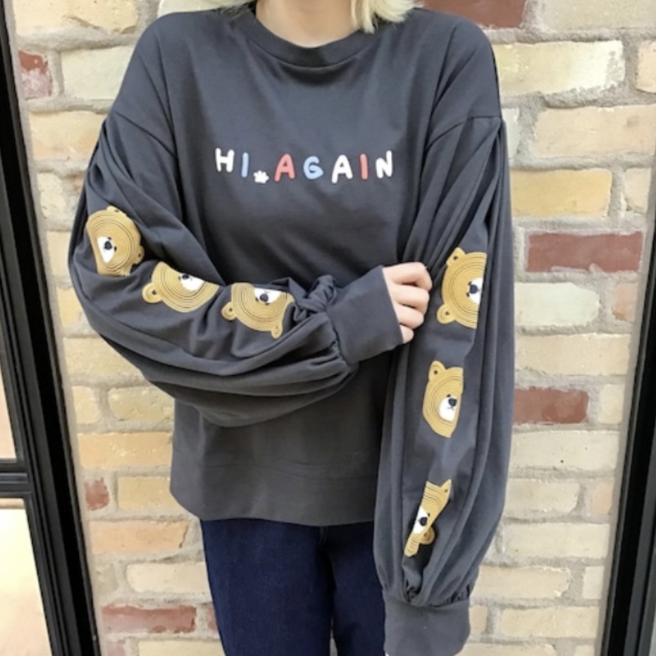 刺繍風クマ発泡プリントロンＴ