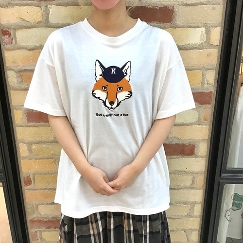 キャップキツネ刺繍半袖Tシャツ