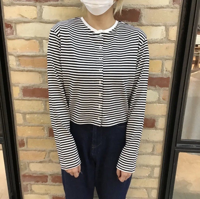 ボーダー短丈カーディガン