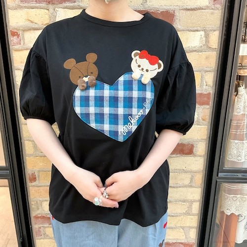 【HOMEMADE × mekooo】大きなハートとくまちゃんTシャツ