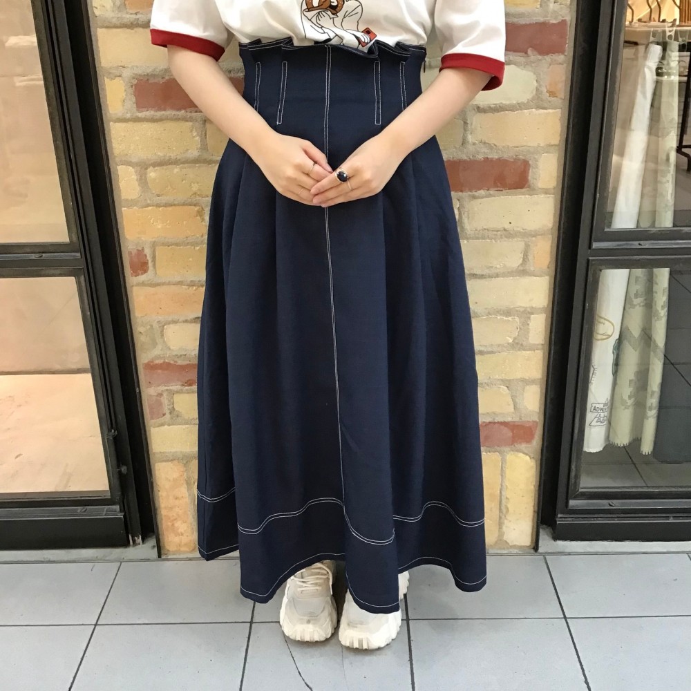麻調ポリエステッチフレアスカート