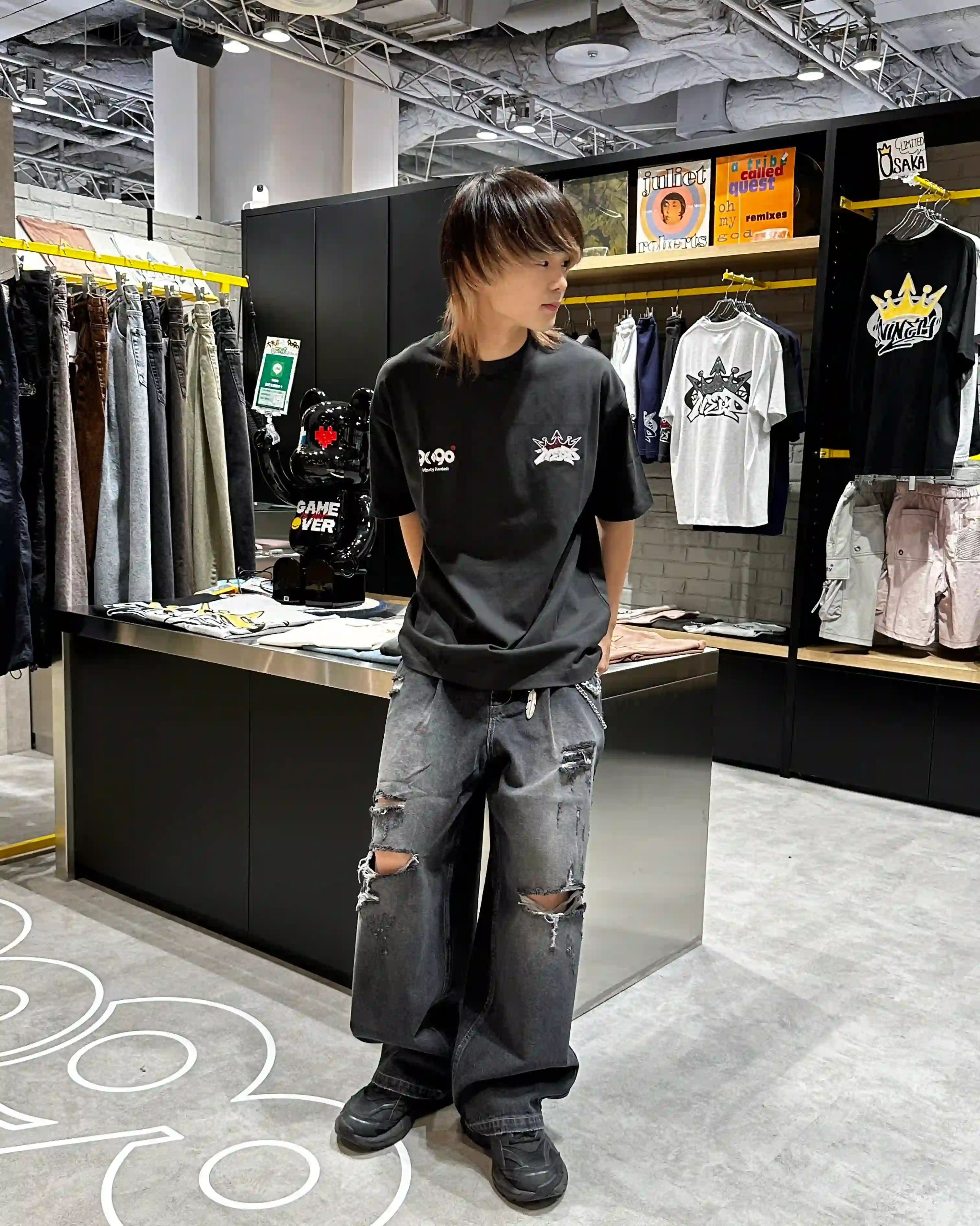 9090　ナインティーナインティー　NERDUNIT　King　Logo　Rhinestone　Tee　Wudge　Boy　Damage　Denim　Pants　コラボ