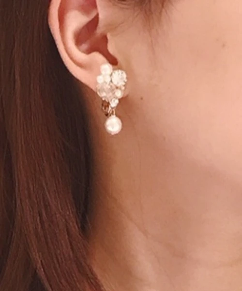 💎ビジュー×パール涙イヤリング💎