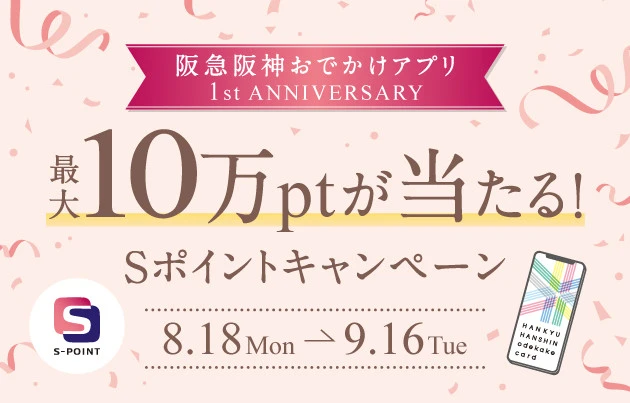最大100,000ptが当たる！阪急阪神おでかけアプリ1周年キャンペーン
