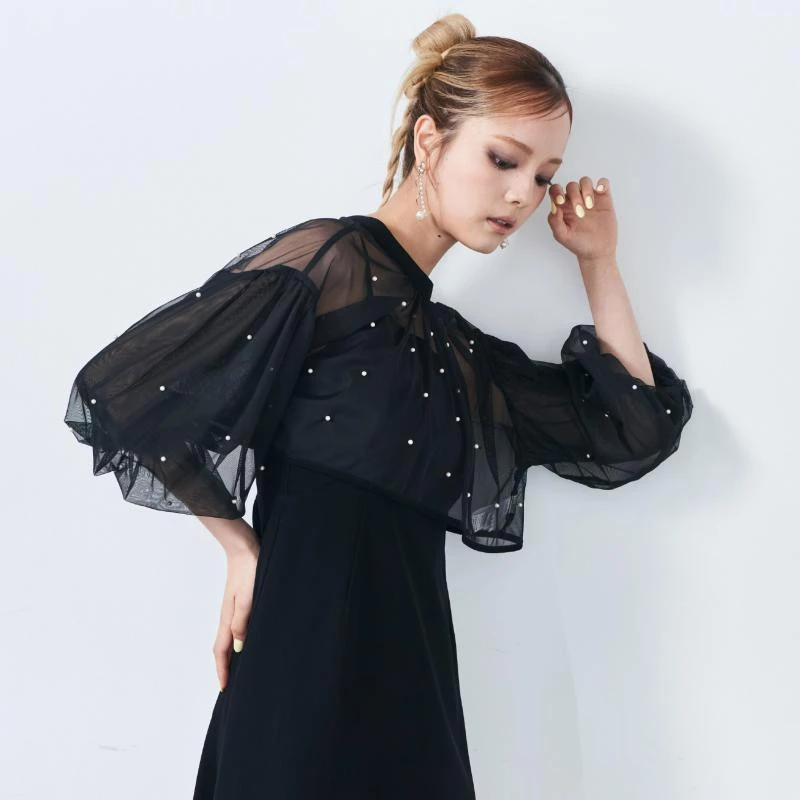 👗パール付きチュールボレロ×キャミワンピース👗