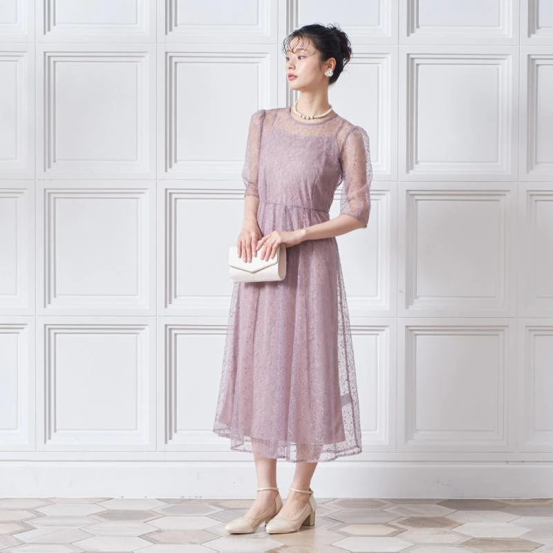 👗ラメレースバックリボン2ピースドレス👗