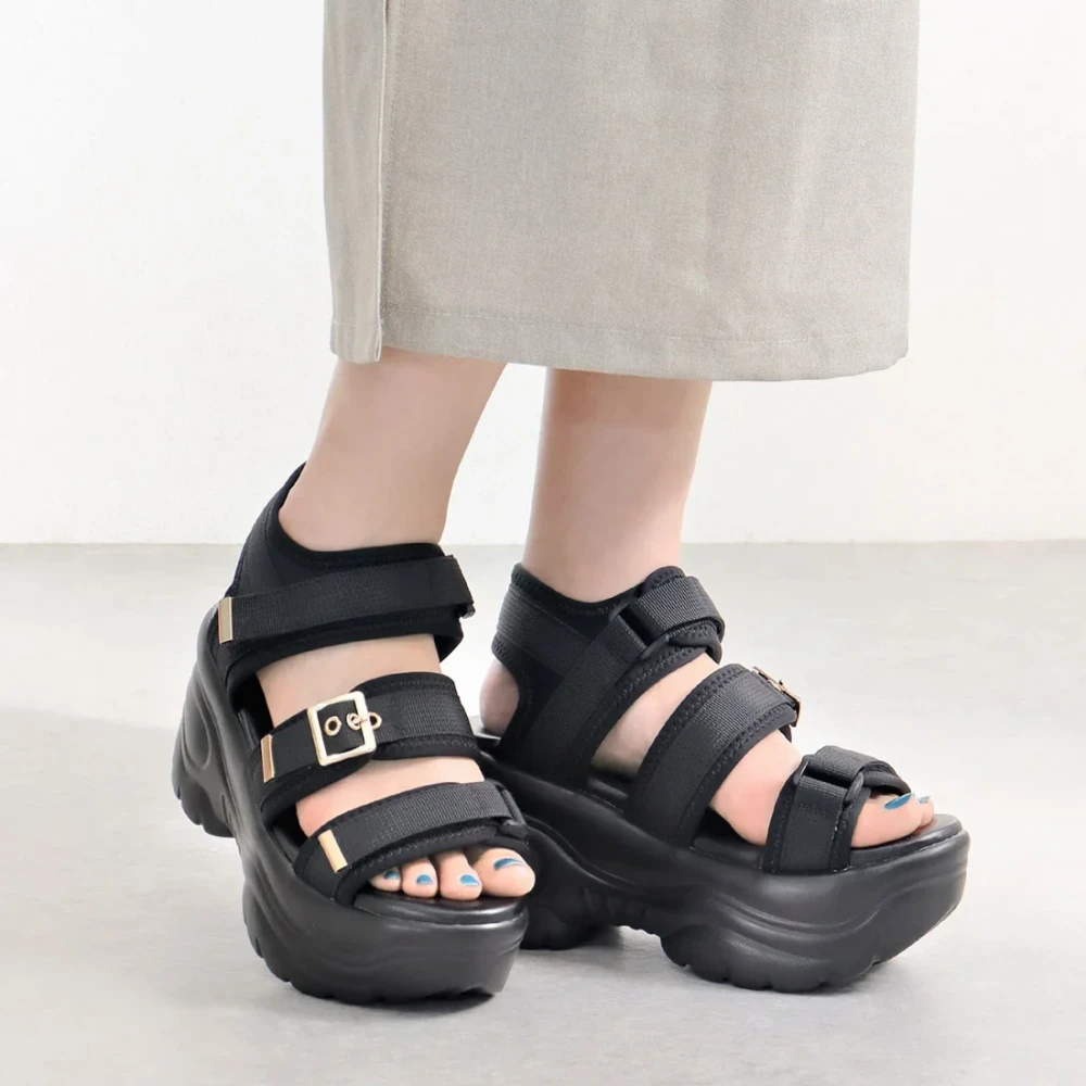 3ベルト軽量厚底スニーカーサンダル