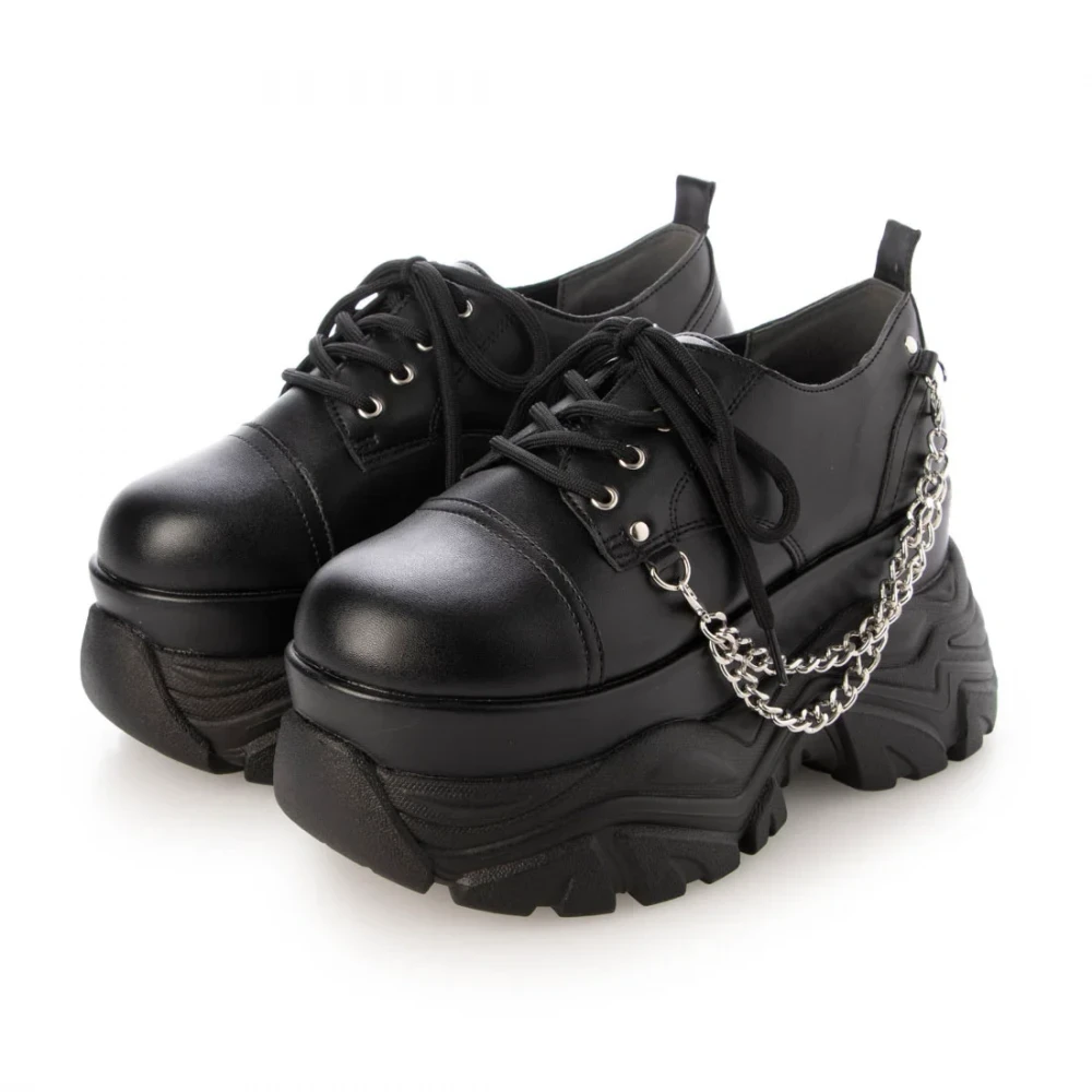 厚底チェーン付き レースアップスニーカー