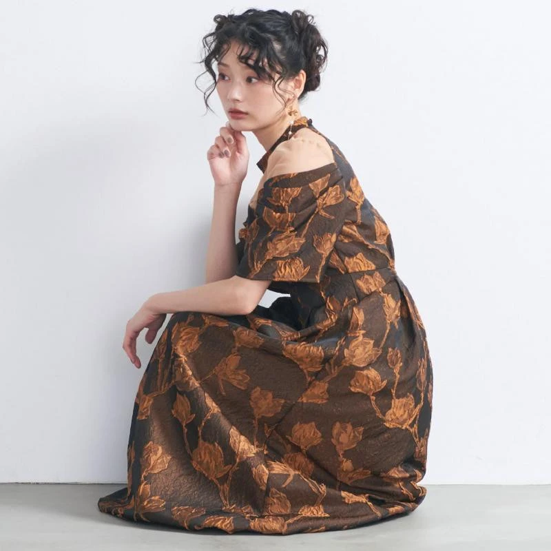 ✨️タックスリーブジャガードドレス✨️